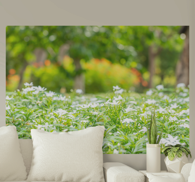 花墙壁画绚丽白色花朵 - TenStickers