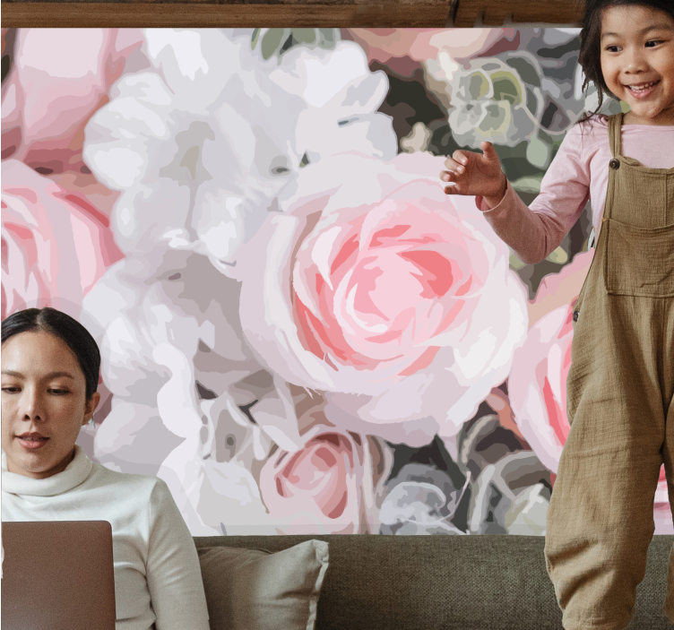 花墙壁画浪漫粉色玫瑰 - TenStickers