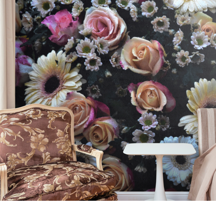 花墙壁画玫瑰与雏菊 - TenStickers