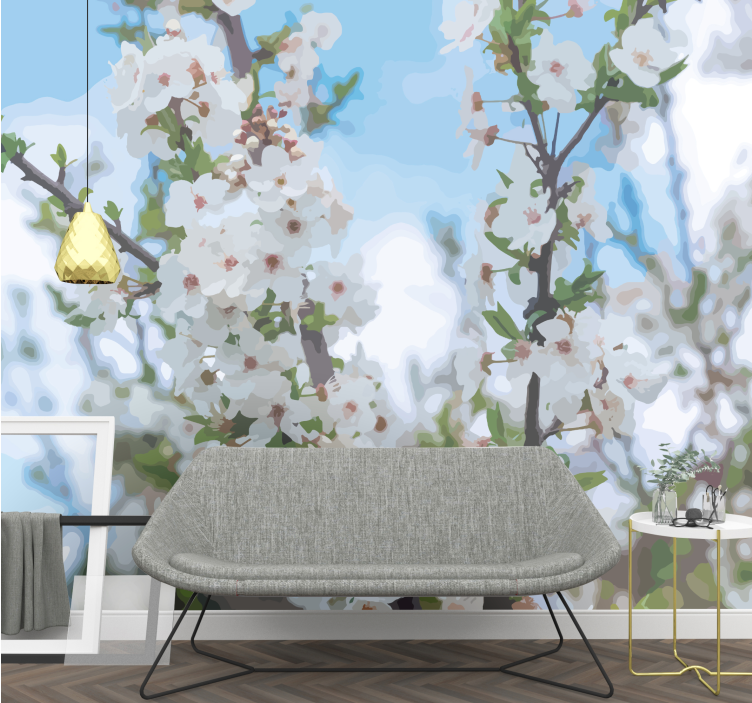 花墙壁画白色花朵枝条 - TenStickers