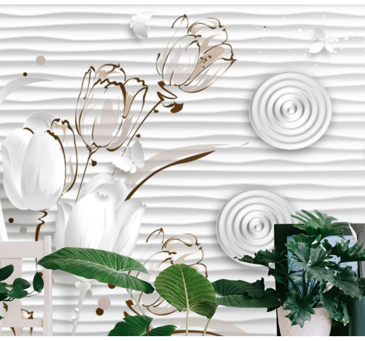 花墙壁画白色优雅郁金香 - TenStickers