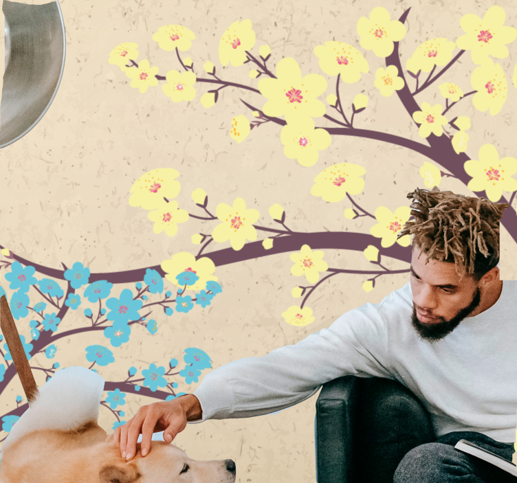 花墙壁画黄花枝条 - TenStickers