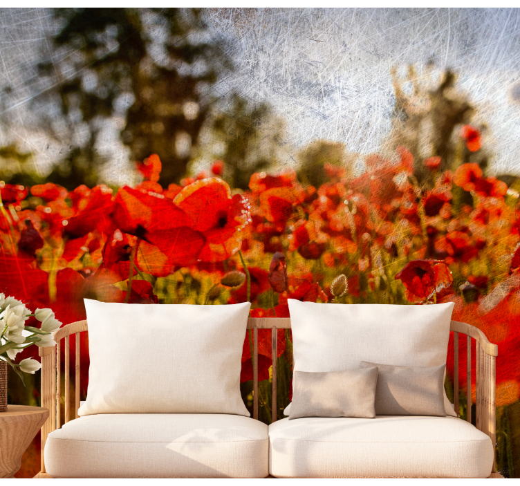 金色日落波兰罂粟壁画 - TenStickers