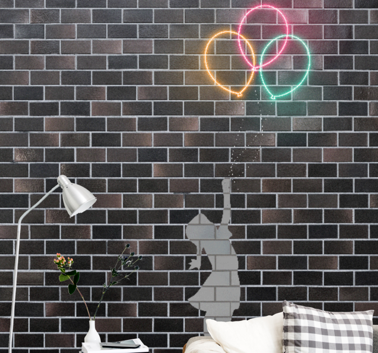 城市艺术壁画女孩伸手抓气球 - TenStickers