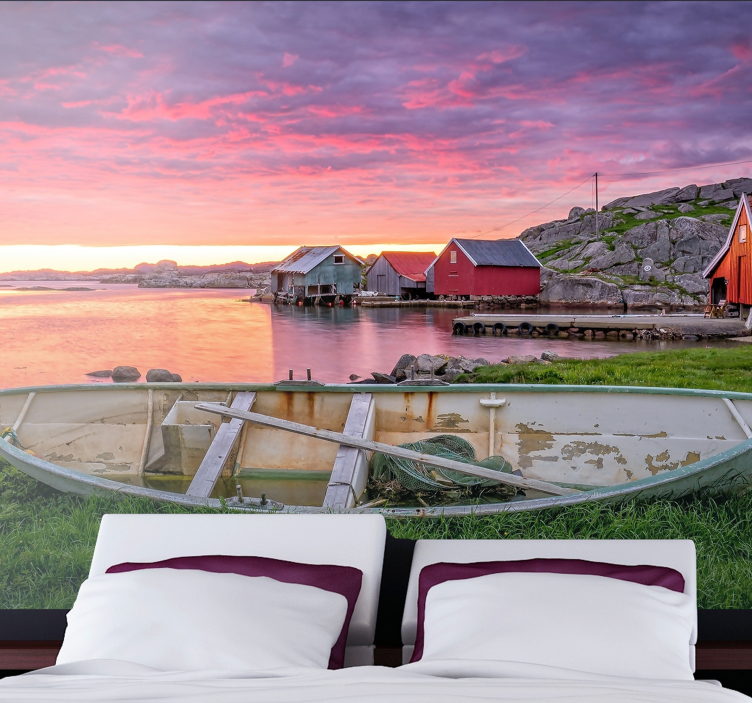 风景墙壁画美丽海滨村庄 - TenStickers