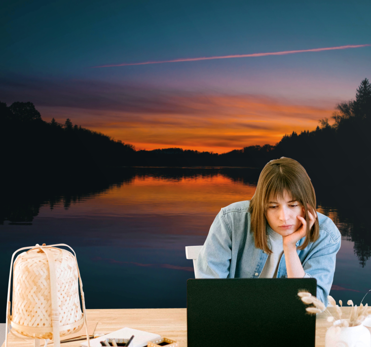 风景墙壁画宁静湖泊日落 - TenStickers