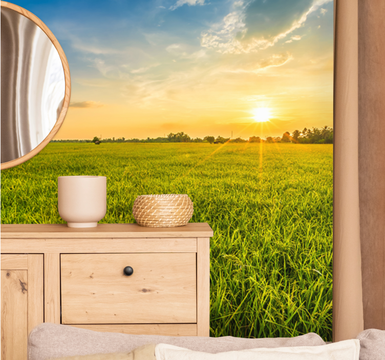 风景墙壁画日落映绿田 - TenStickers