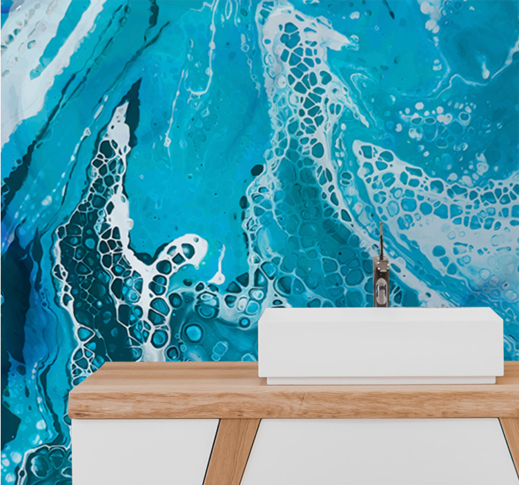 浅蓝色液体大理石效果浴室壁画 - TenStickers