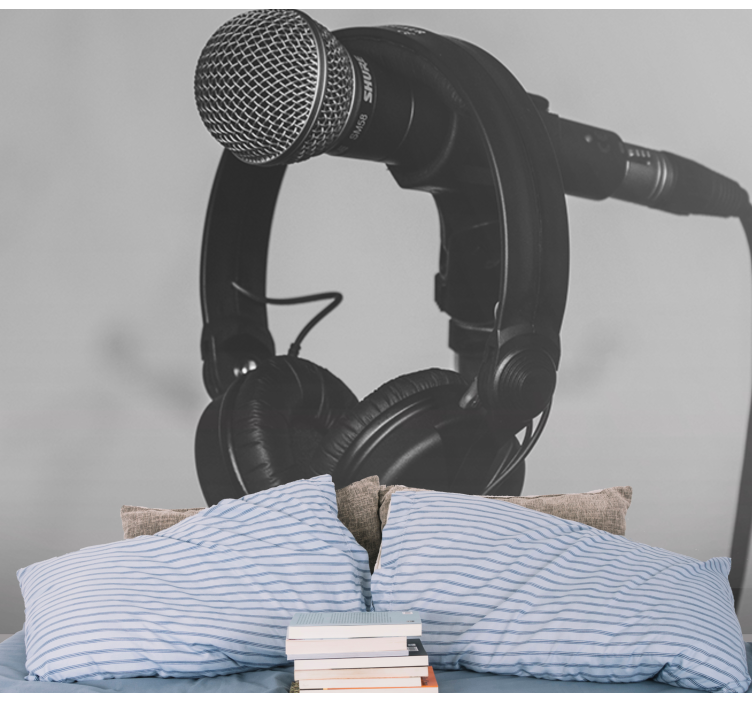 音乐主题壁画搭配麦克风与耳机 - TenStickers
