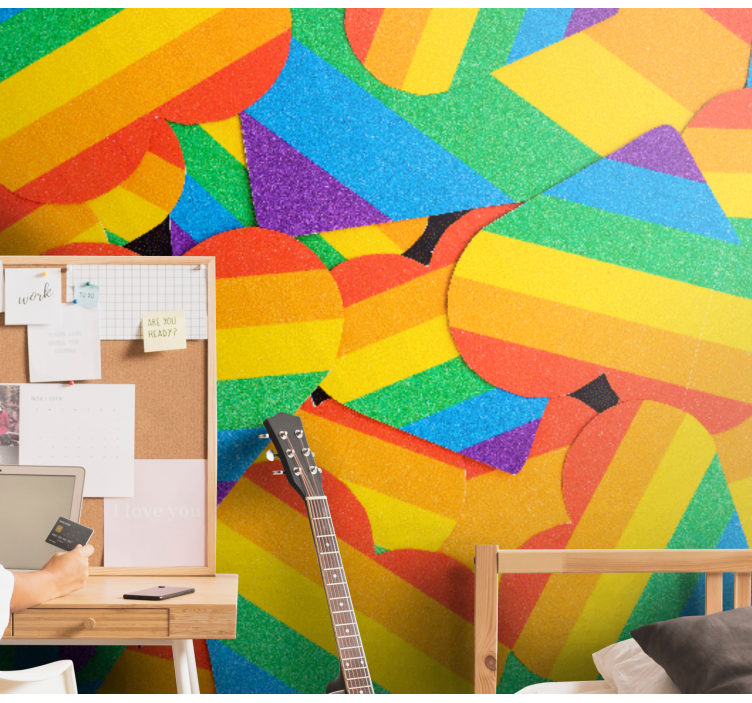 爱墙壁画，五彩心形图案 - TenStickers