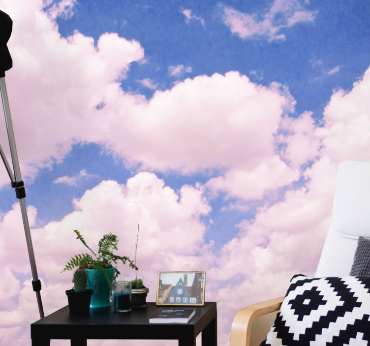 天空墙壁画呈现蓬松粉色云朵 - TenStickers