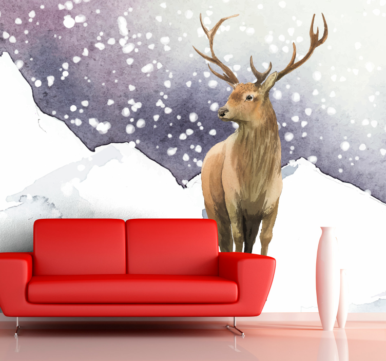 雪中雄鹿详细壁画 - TenStickers