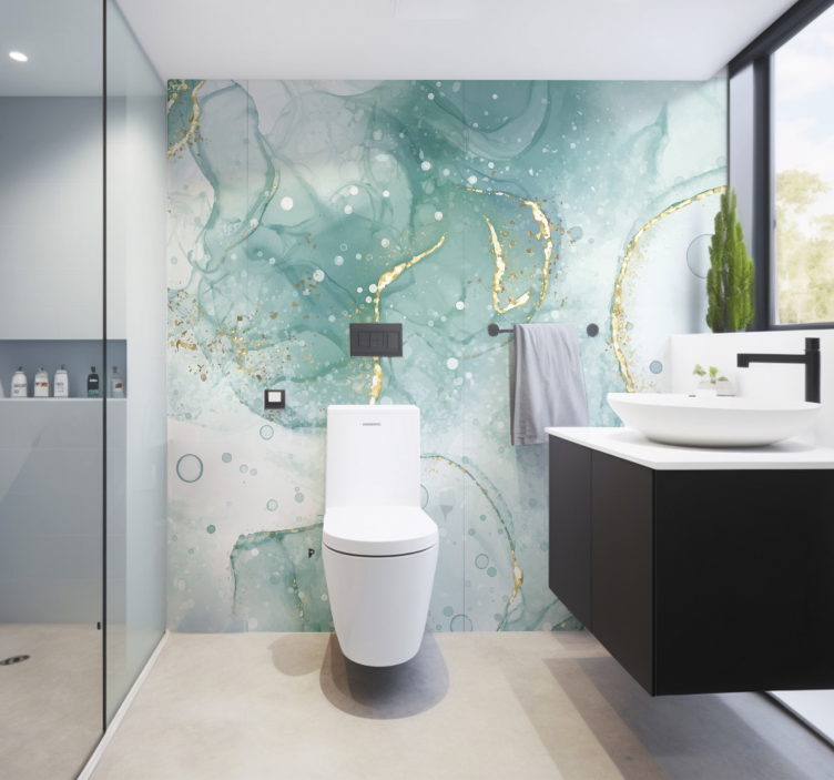 壁画浴室 绿松石和金色大理石 - TenStickers