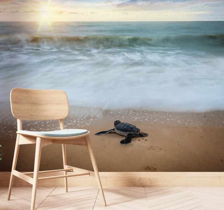 壁画海景中的小海龟出水 - TenStickers