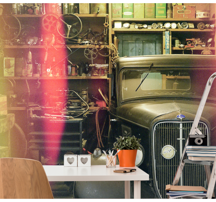 车库汽车壁画中的老式汽车 - TenStickers