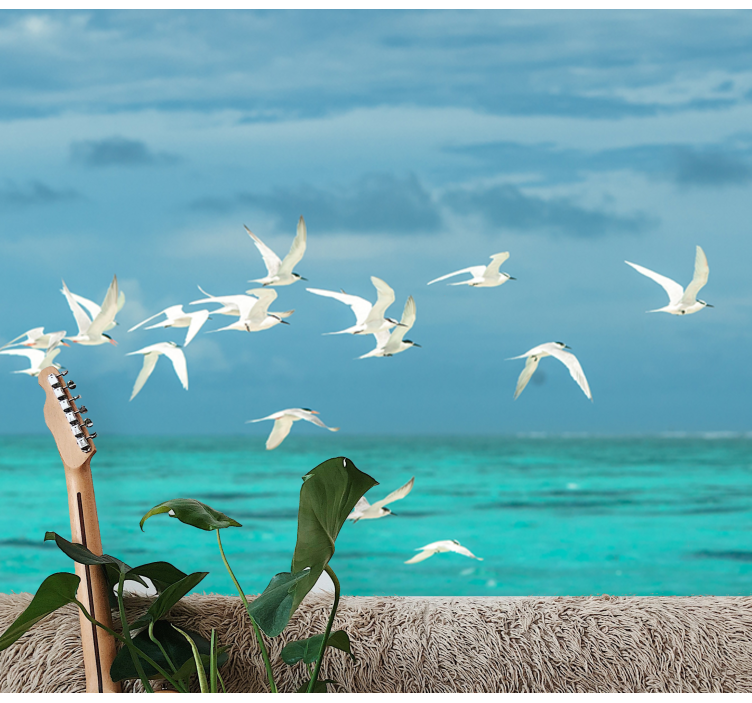 壁画质地飞翔的鸟类风景 - TenStickers