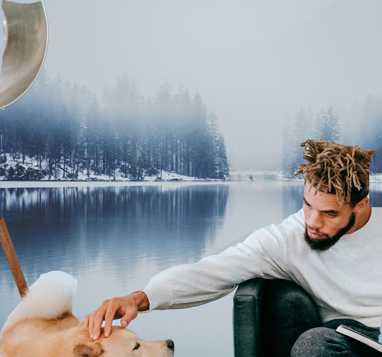 壁画质地呈现宁静湖畔风光 - TenStickers