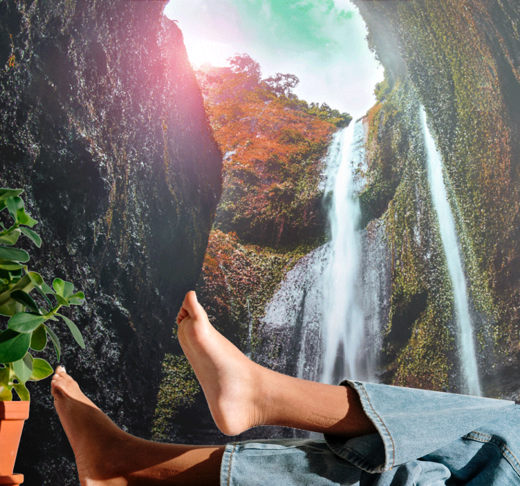 瀑布墙壁画展现壮丽的瀑布景观 - TenStickers