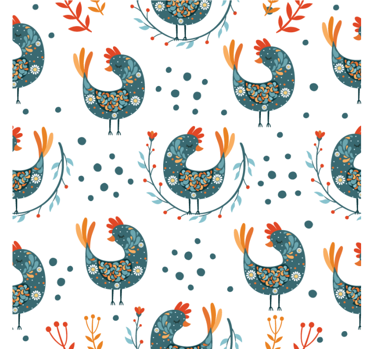 无缝民间鸡图案现代杯垫 - TenStickers