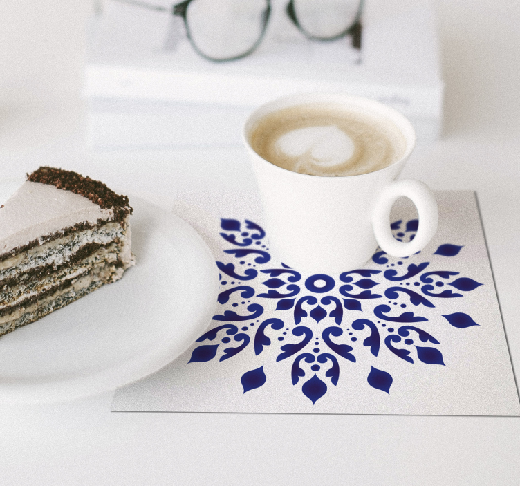 蓝色圆形经典瓷砖杯垫 - TenStickers