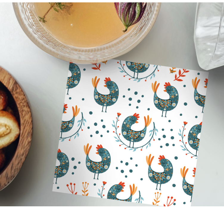 无缝民间鸡图案现代杯垫 - TenStickers