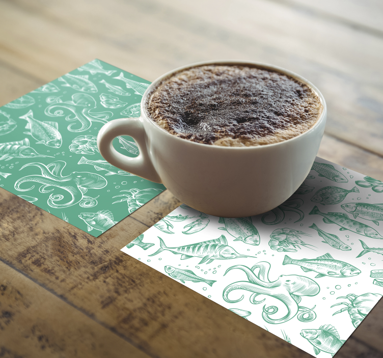 真棒素描鱼手绘杯垫 - TenStickers