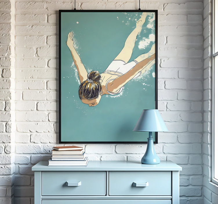 海报艺术绘画游泳者 - TenStickers