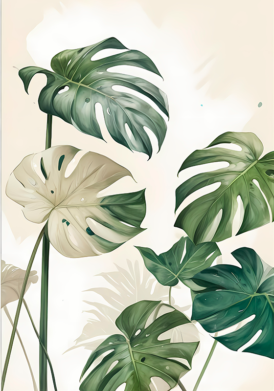 海报艺术绘画单叶 monstera 叶子 - TenStickers
