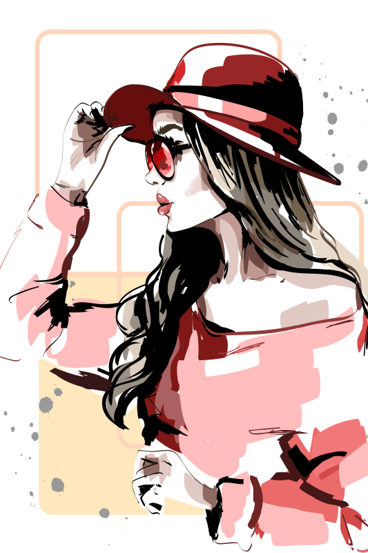 客厅海报优雅女士与帽子 - TenStickers