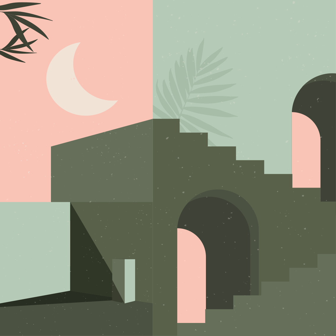 客厅海报粉色与青绿色墙面艺术作品 - TenStickers