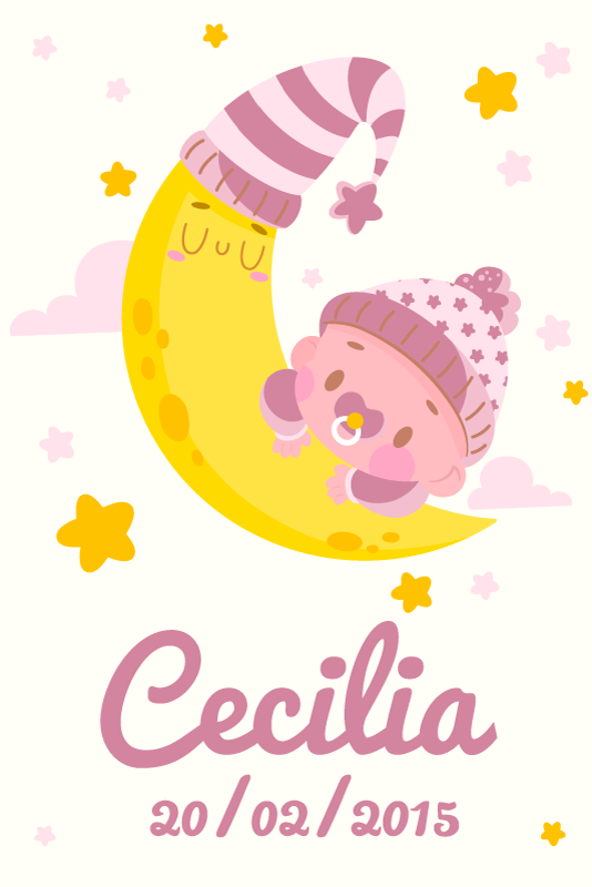 儿童房的海报：带名字和生日的宝宝 - TenStickers