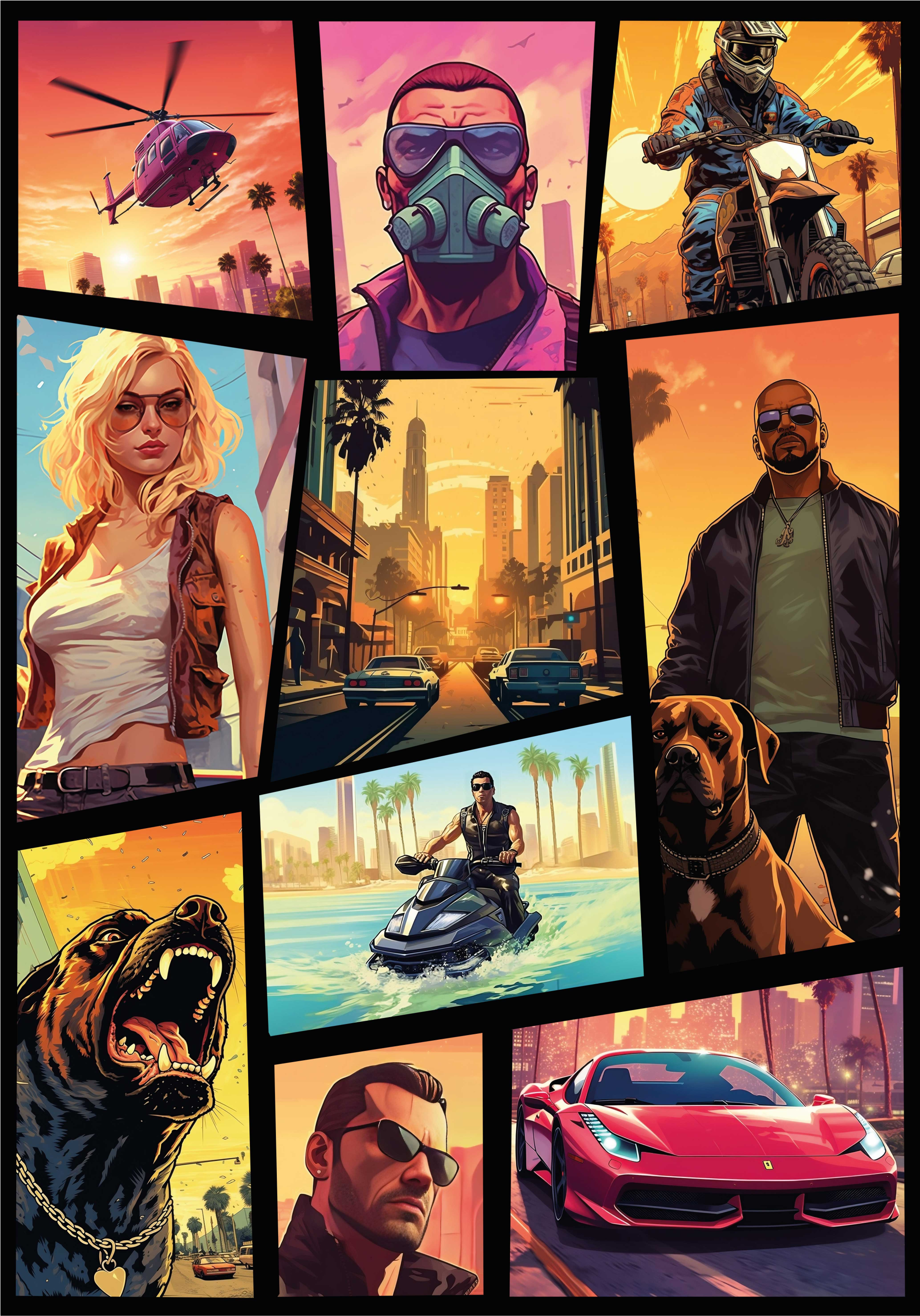 青少年卧室的宣传画 这个文字冒险和动作拼贴被翻译成中文。一位勇敢的冒险家正在探索一个神秘的山谷。他正在寻找一个传说中的宝藏。他跳过 - TenStickers