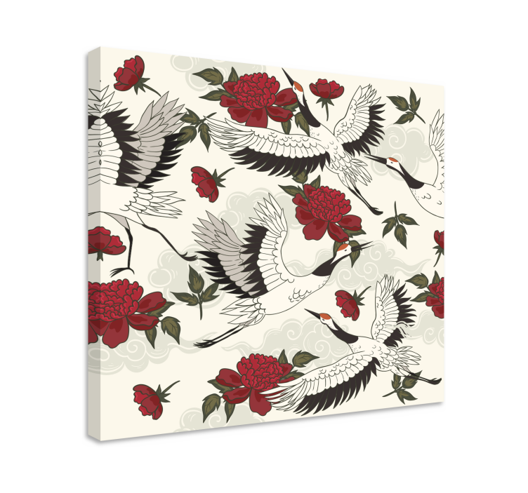 盲人曼陀罗 鹤与花朵 - TenStickers