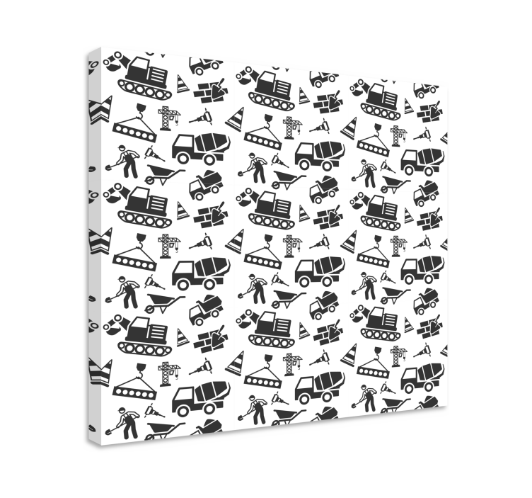 单色挖掘机和卡车幼儿园帆布 - TenStickers