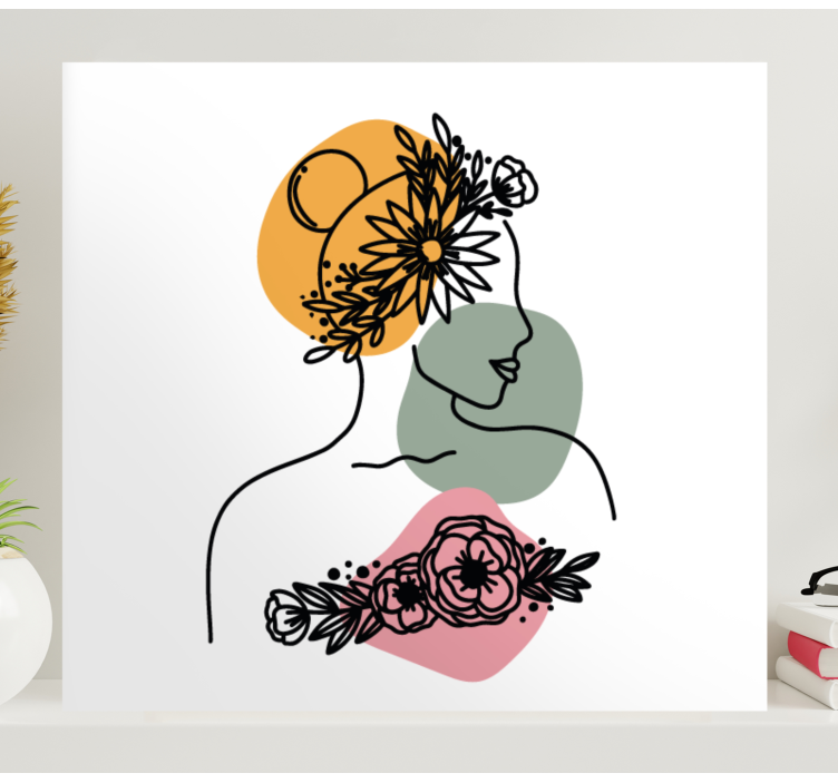 与花帆布的惊人的妇女面孔 - TenStickers