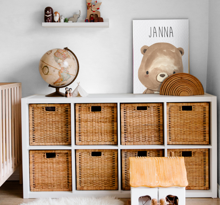 四角形孩子卧室宝宝熊与名字 - TenStickers