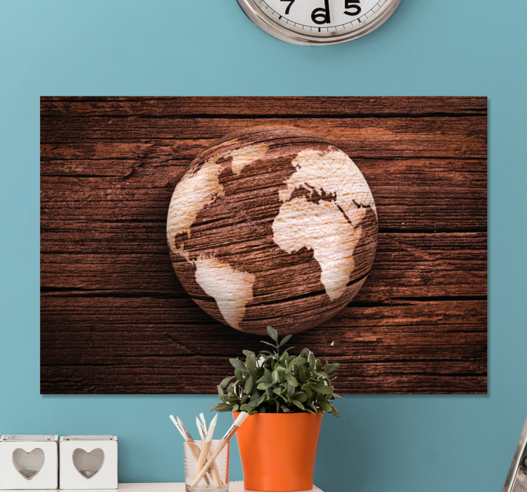 地理木制世界地图 3d 画布打印 - TenStickers
