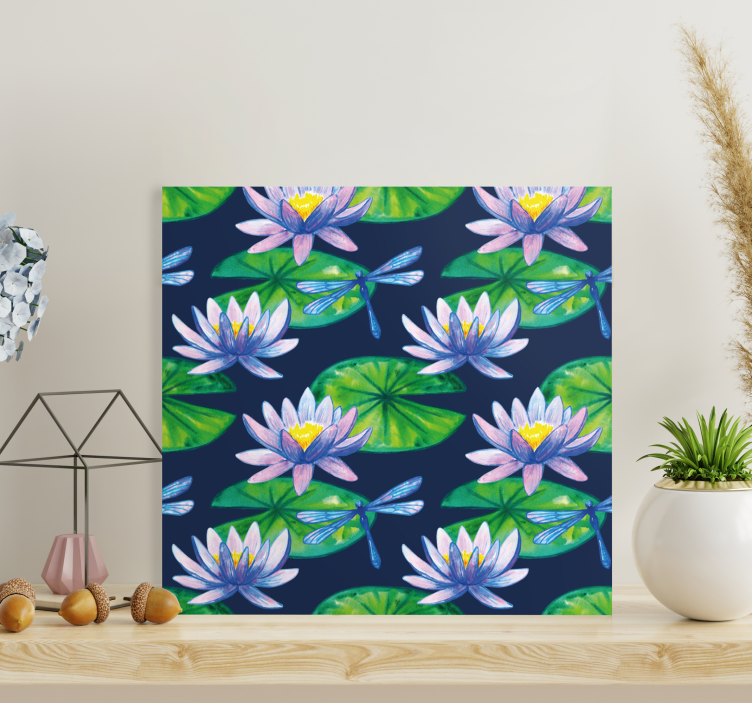 睡莲图案蜻蜓帆布 - TenStickers