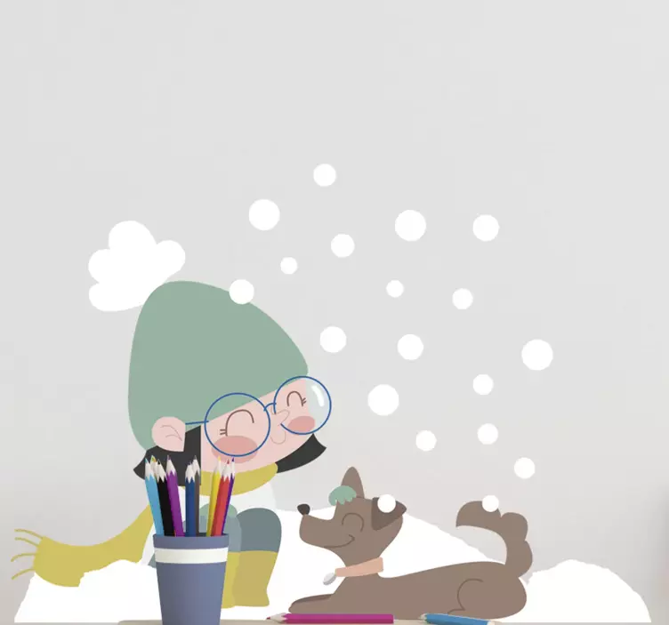 宠物墙贴纸 孩子抚摸狗 - TenStickers