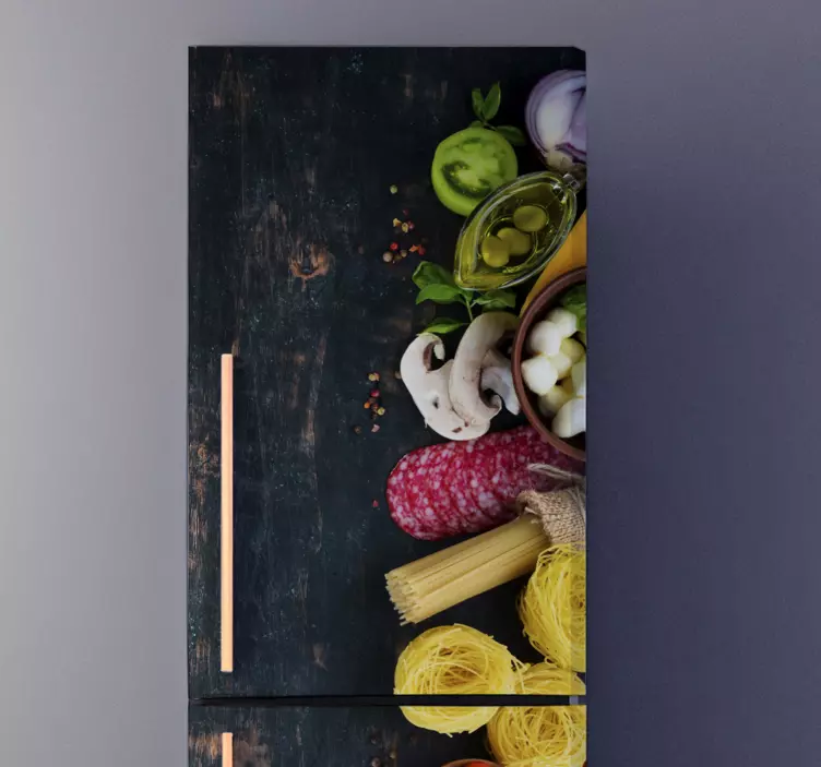 贴纸  冰箱贴纸 黑胶食物放在木头上 - TenStickers