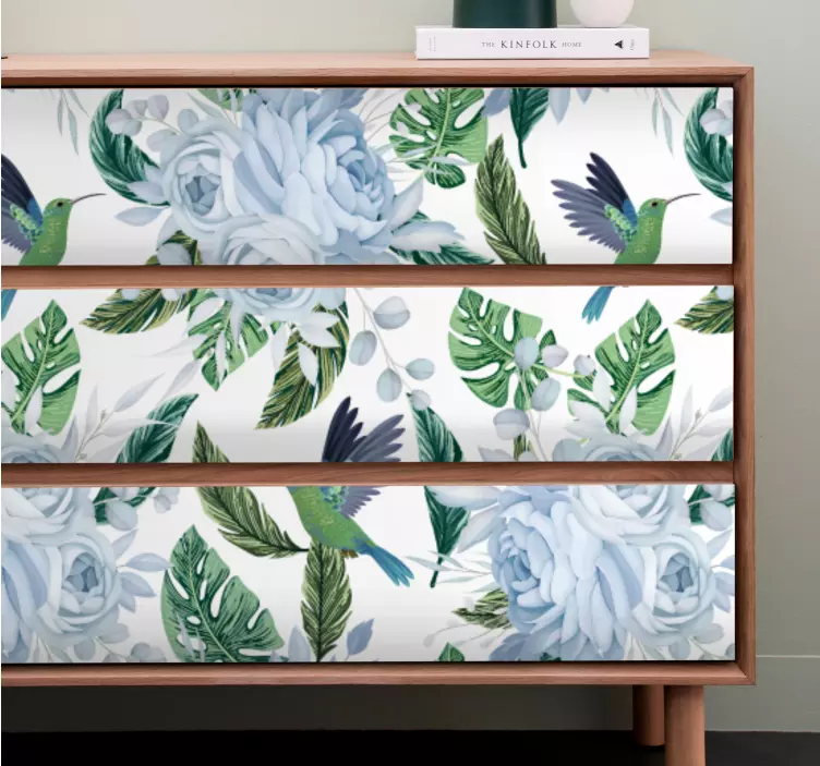 家具贴纸热带蜂鸟花卉 - TenStickers