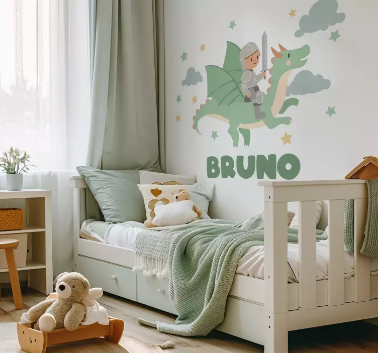 插画墙贴纸 龙上的小骑士 - TenStickers