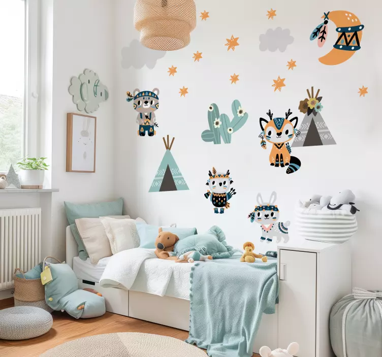 插画墙贴纸 印度风格动物 - TenStickers