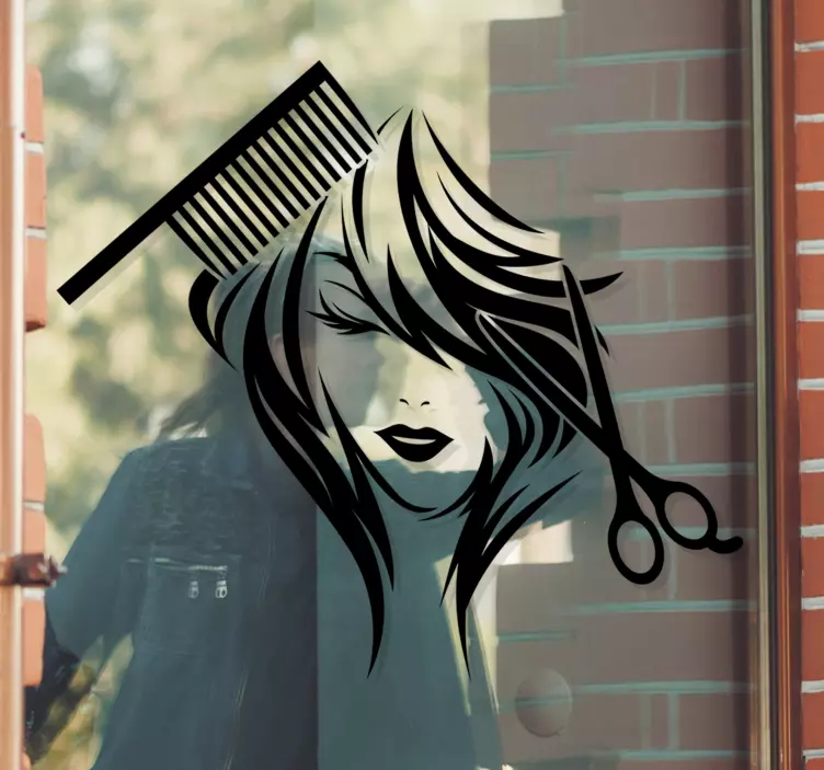 美容院剪刀和梳子窗户贴花 - TenStickers