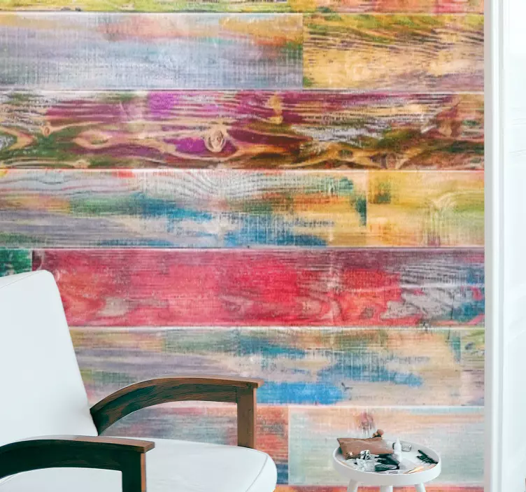 贴纸 卧室墙贴 彩色木纹条纹 - TenStickers