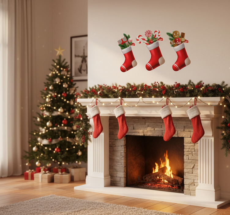 贴纸圣诞袜子糖果礼物 - TenStickers