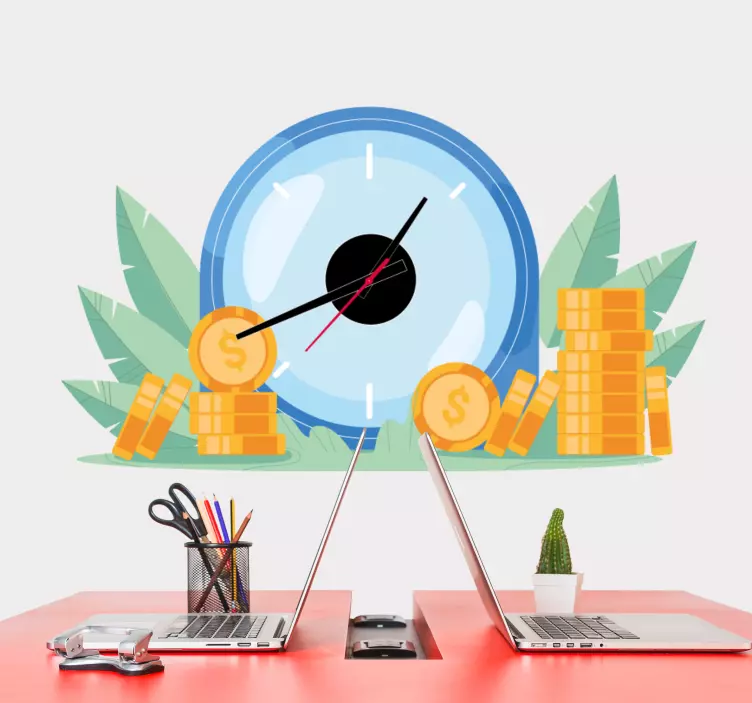 时钟墙贴纸，时间与货币 - TenStickers