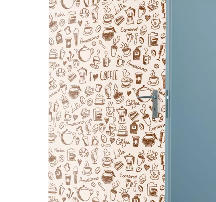 咖啡杯图纸门贴纸 - TenStickers