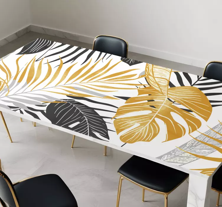 贴纸餐厅 深灰色和金色的叶子 - TenStickers