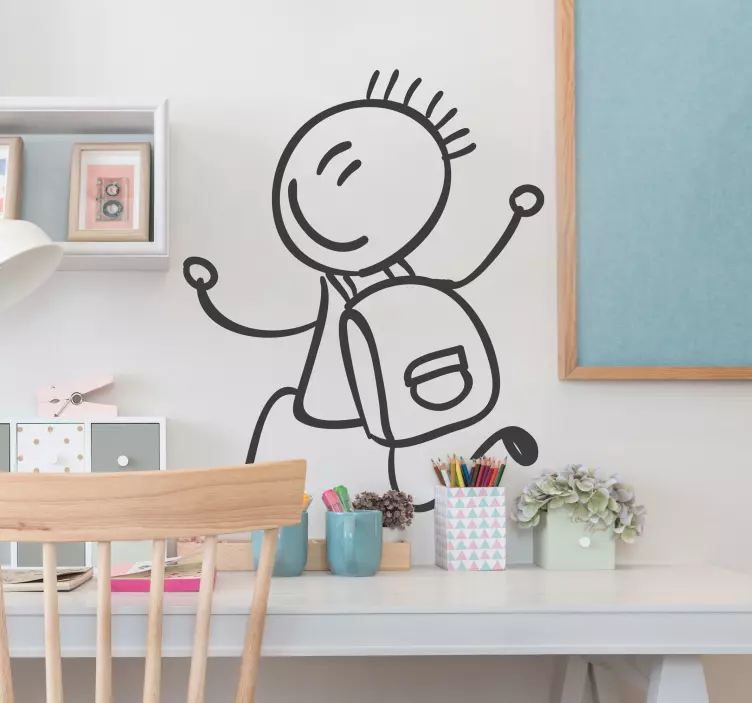 教育性贴纸 背着背包的男孩图画 - TenStickers